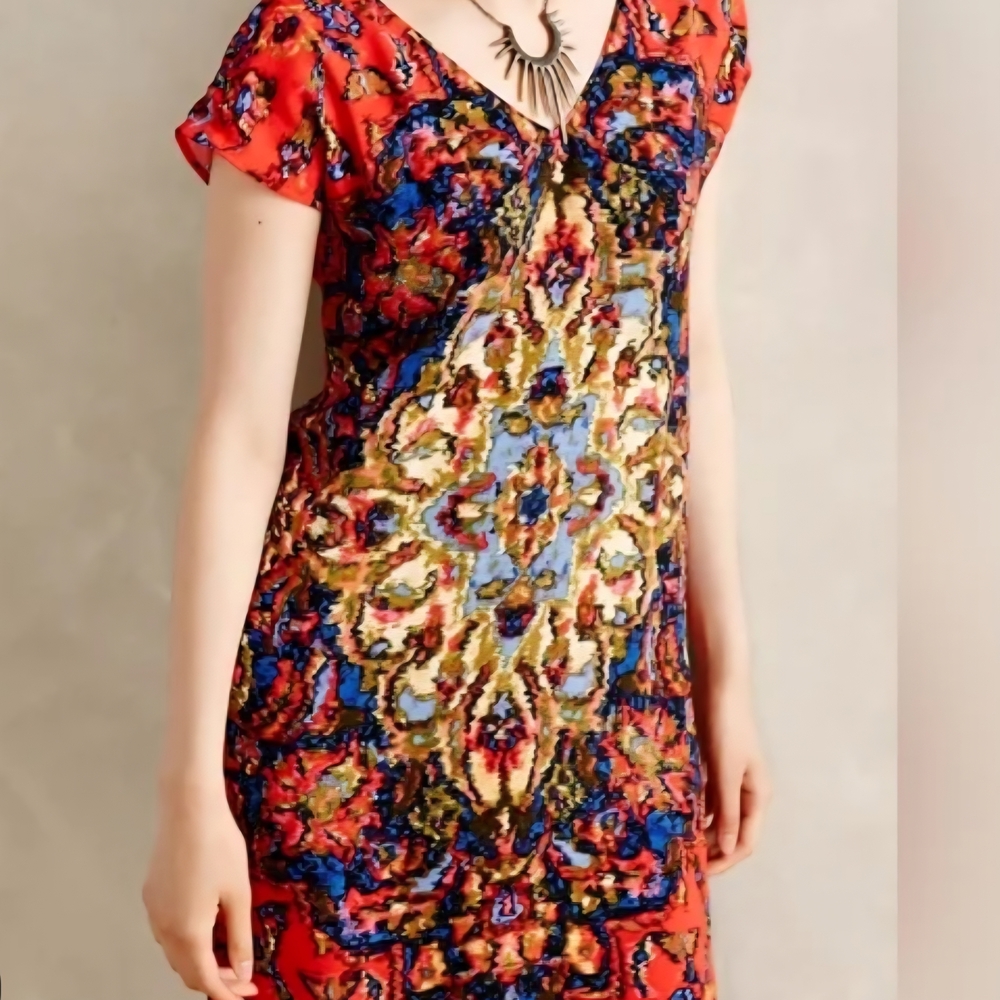 Maeve Anthropologie Colorful Boho Patterned Shift Dress